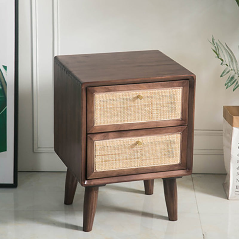 2 Drawers Rattan Nightstand Contemporary Bedside Cabinet ,21.3" Tall