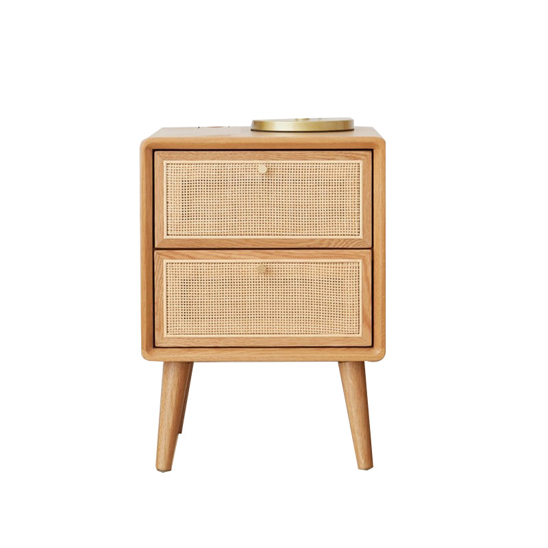 2 Drawers Rattan Nightstand Contemporary Bedside Cabinet ,21.3" Tall