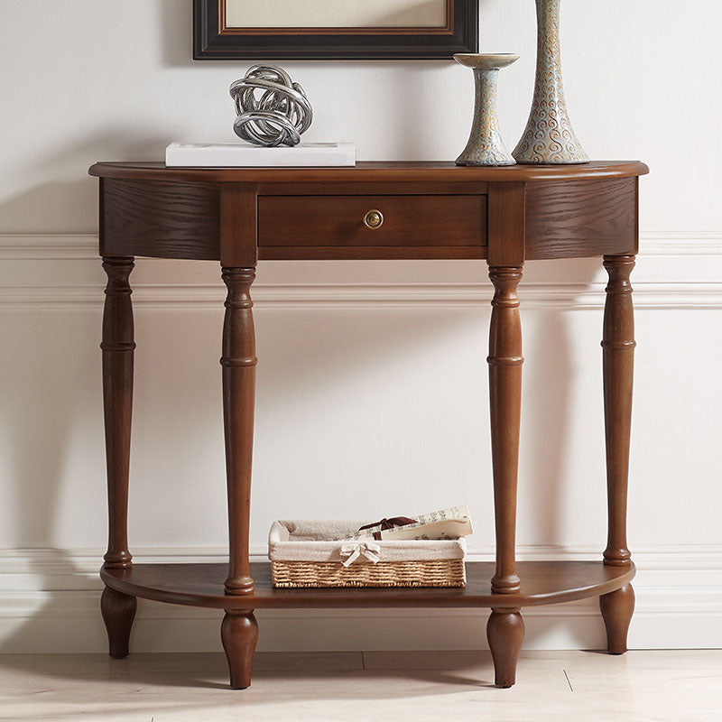 Rubbered Wood Console Table 12" W Mid-Century Modern Half Moon Accent Table for Hall