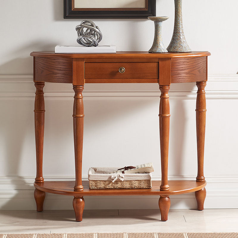 Rubbered Wood Console Table 12" W Mid-Century Modern Half Moon Accent Table for Hall