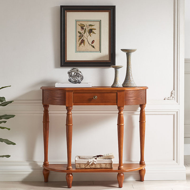 Rubbered Wood Console Table 12" W Mid-Century Modern Half Moon Accent Table for Hall