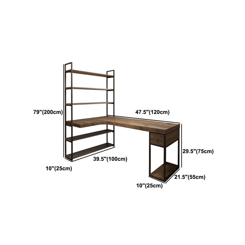 Industrial L-Shape Computer Desk Office Pedestal Writing Desk with Bookshelf