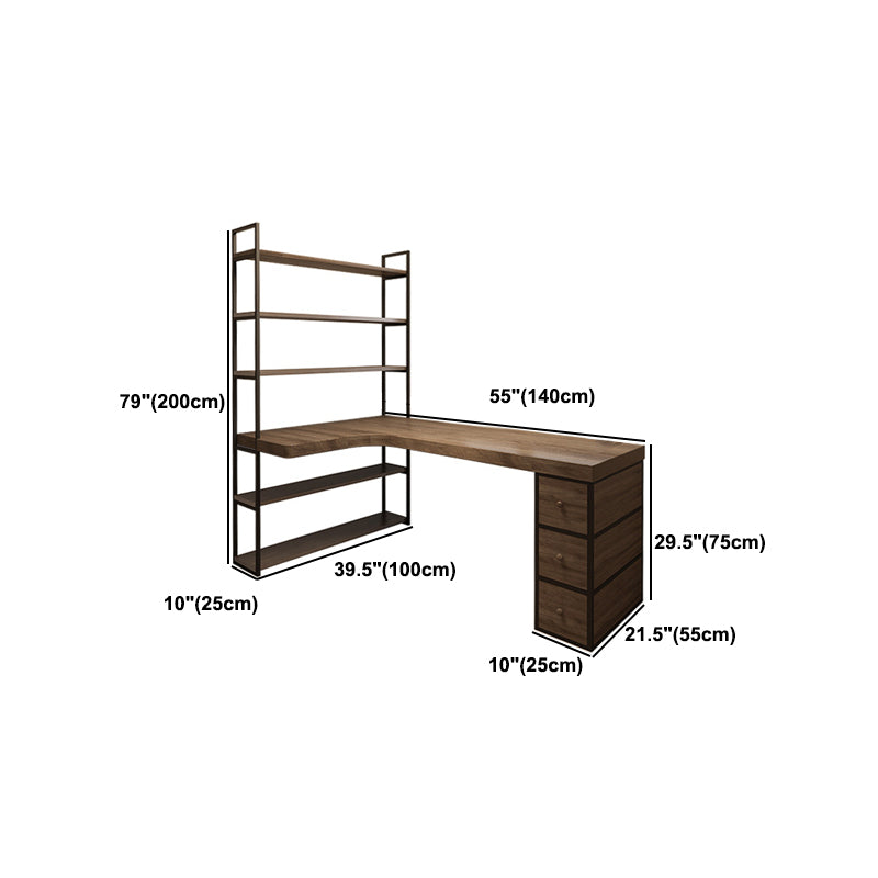 Industrial L-Shape Computer Desk Office Pedestal Writing Desk with Bookshelf