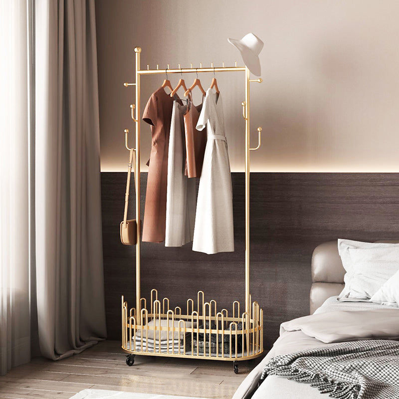 Contemporary Hall Tree Plain Free Standing Metal Coat Rack with Mirror