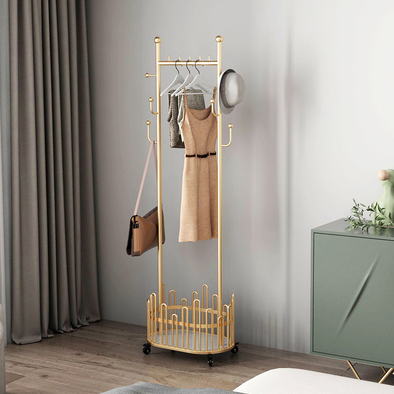 Contemporary Hall Tree Plain Free Standing Metal Coat Rack with Mirror