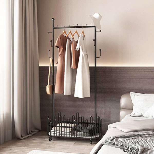 Contemporary Hall Tree Plain Free Standing Metal Coat Rack with Mirror