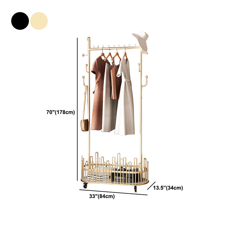 Contemporary Hall Tree Plain Free Standing Metal Coat Rack with Mirror