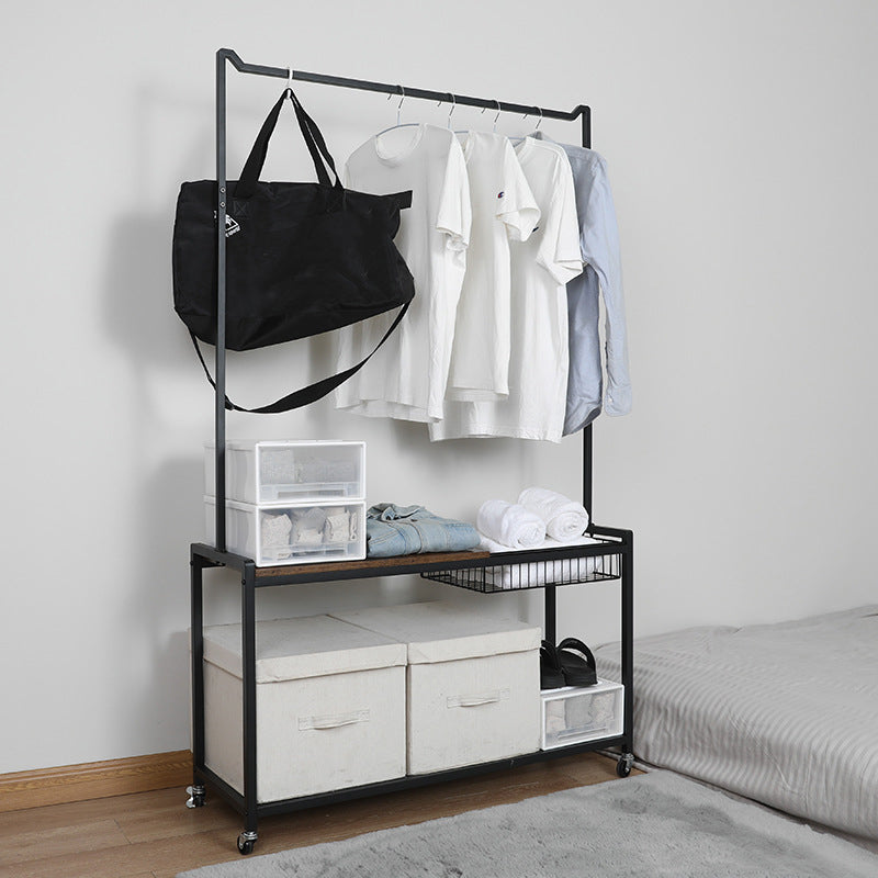 Modern Coat Rack Metal Hanging Rail Storage Shelving and Basket Entryway Kit