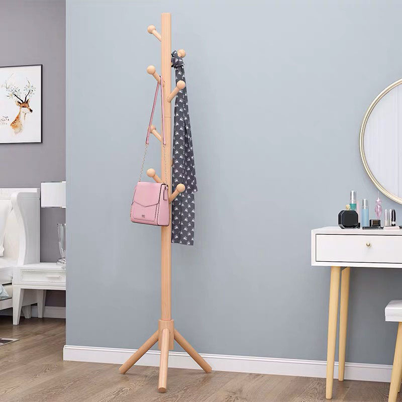 Modern Style Coat Rack Solid Pine Wood Free Standing Hooks Design Coat Rack