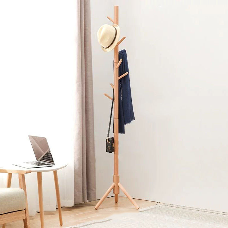 Modern Style Coat Rack Solid Pine Wood Free Standing Hooks Design Coat Rack