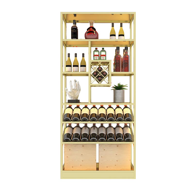 Metal Floor Wine Bottle & Glass Rack Modern Wine Holder with Shelf
