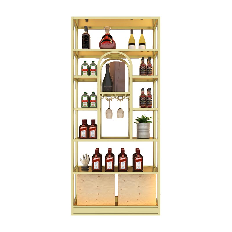 Metal Floor Wine Bottle & Glass Rack Modern Wine Holder with Shelf