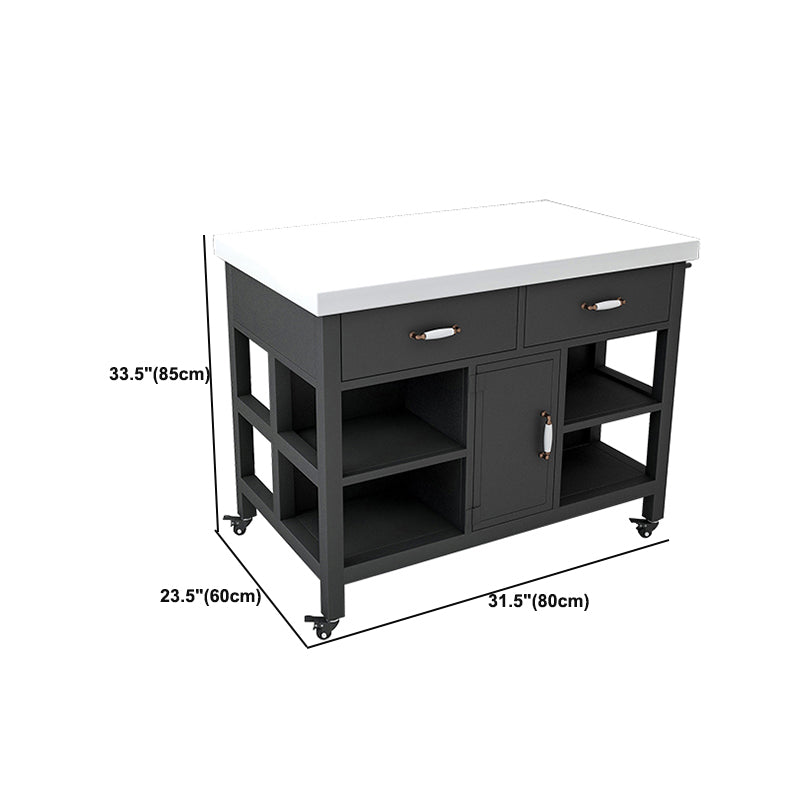 Modern Style Rolling Kitchen Cart Marble Kitchen Island Cart with Storage Cabinet