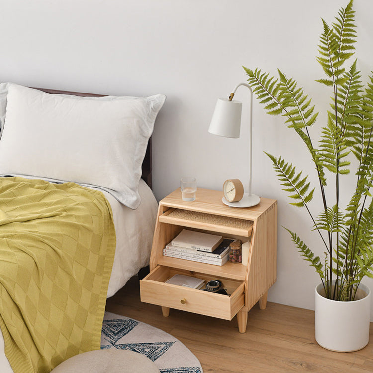 Modern Bed Nightstand Solid Wood Bedside Cabinet for Bedroom