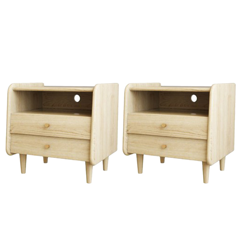 19.69" Tall Night Table Solid Wood Bedside Cabinet with 2-drawer