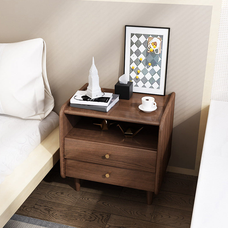 19.69" Tall Night Table Solid Wood Bedside Cabinet with 2-drawer