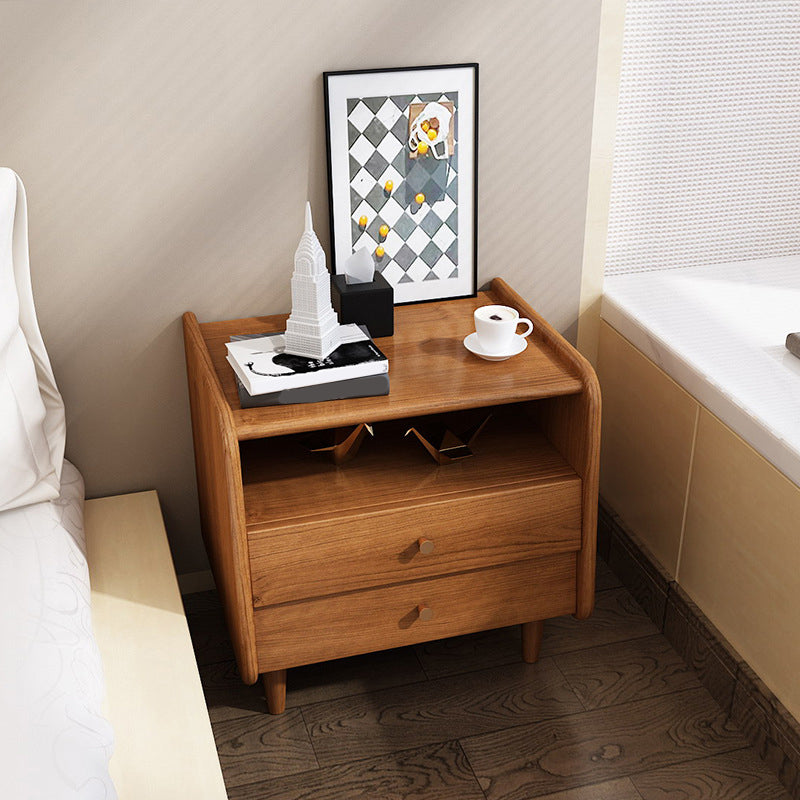 19.69" Tall Night Table Solid Wood Bedside Cabinet with 2-drawer