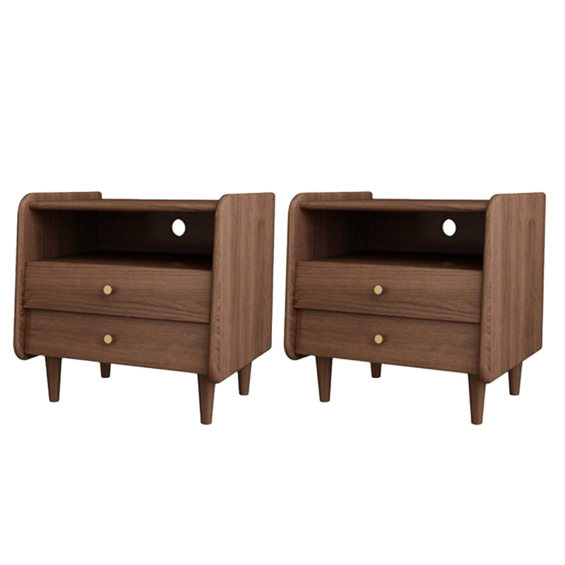 19.69" Tall Night Table Solid Wood Bedside Cabinet with 2-drawer