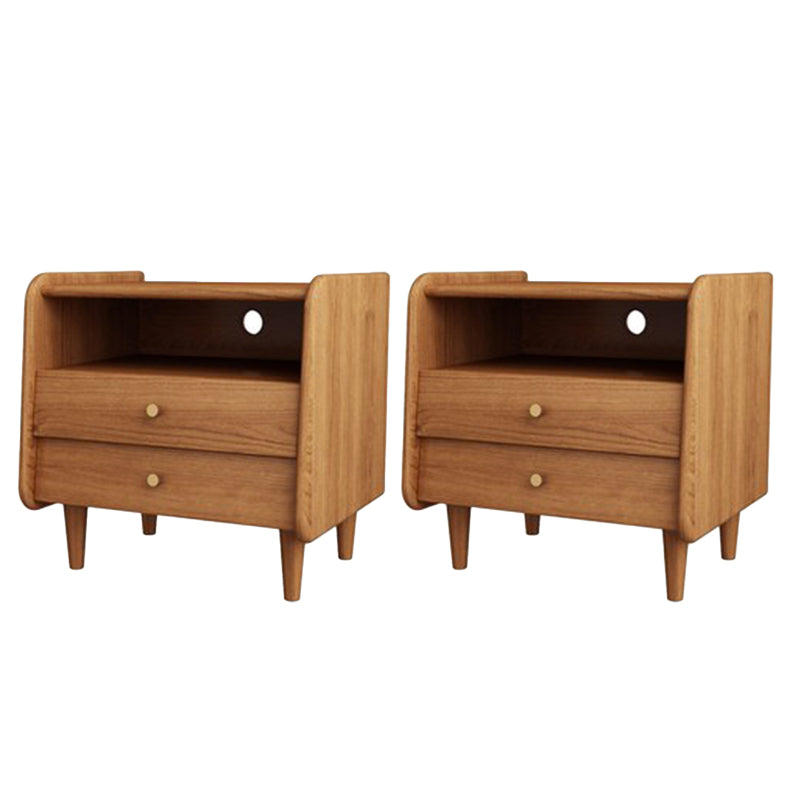 19.69" Tall Night Table Solid Wood Bedside Cabinet with 2-drawer