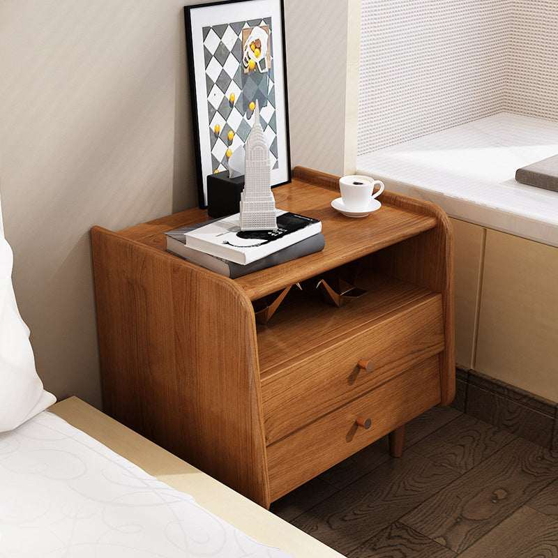 19.69" Tall Night Table Solid Wood Bedside Cabinet with 2-drawer