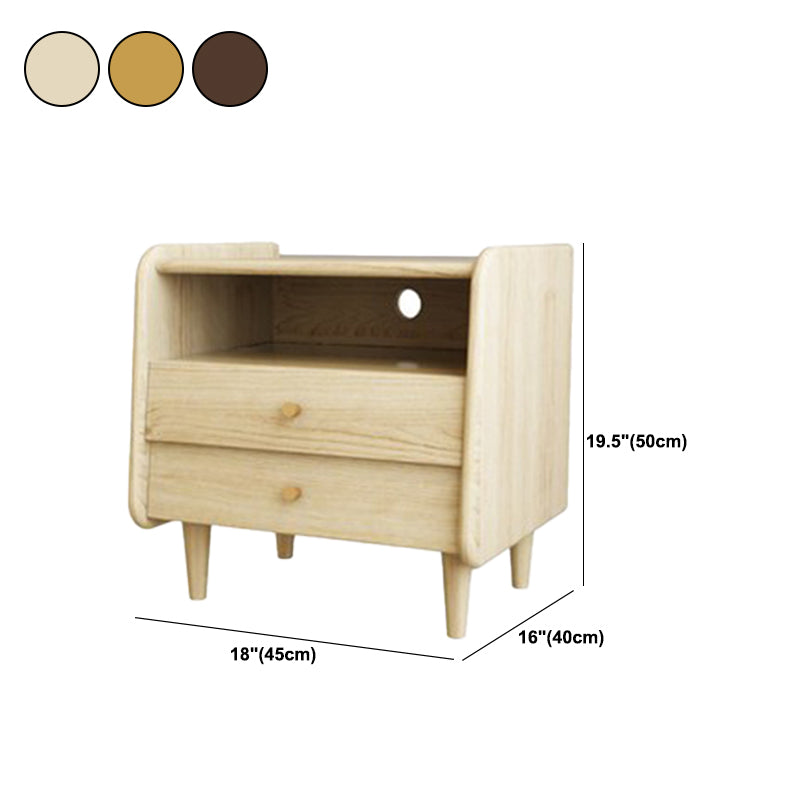 19.69" Tall Night Table Solid Wood Bedside Cabinet with 2-drawer