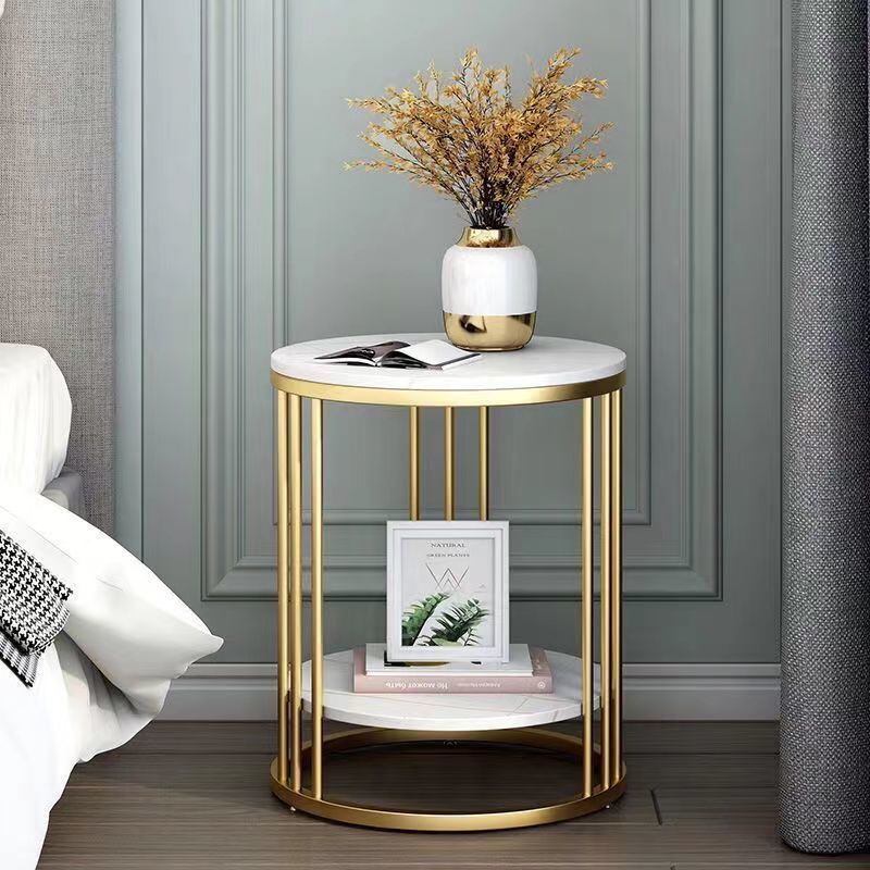 Contemporary Faux Marble Accent Table Nightstand 21.65" Tall Bed Nightstand