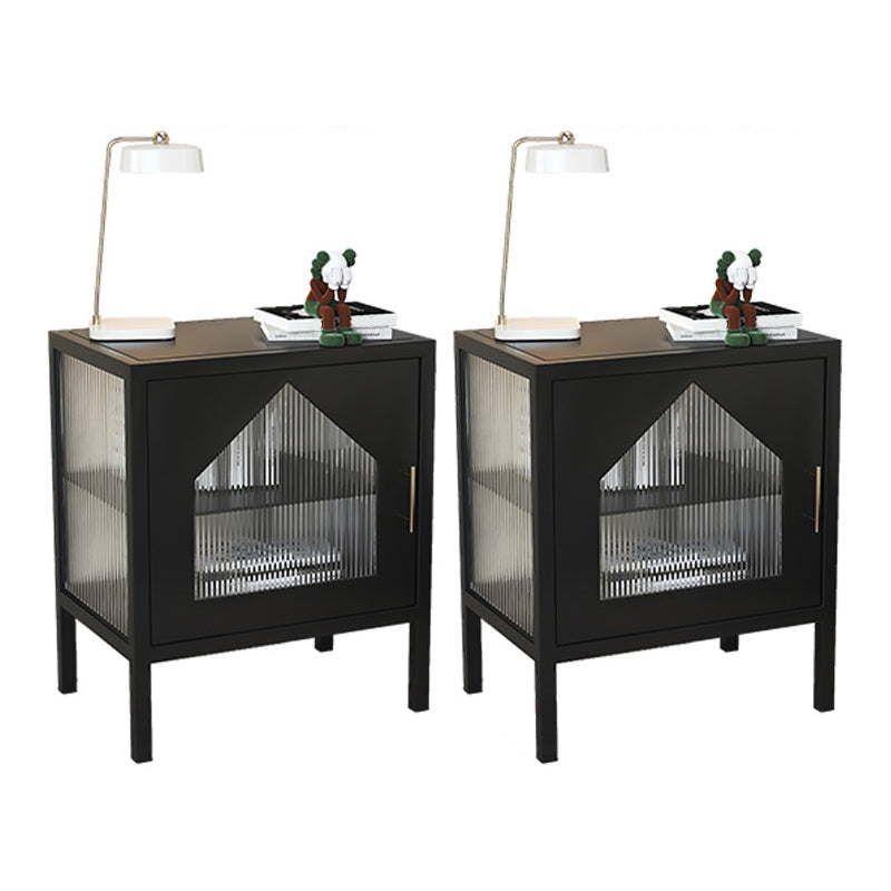 Contemporary Lower Shelf Nightstand Metal Bedside Cabinet with Glass Door for Bedroom