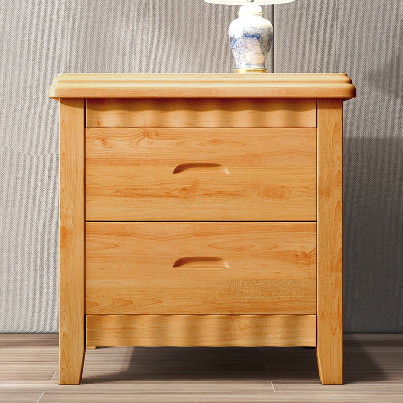 Traditional Lower Shelf Nightstand Rubber Wood Bedside Cabinet with Drawers for Bedroom