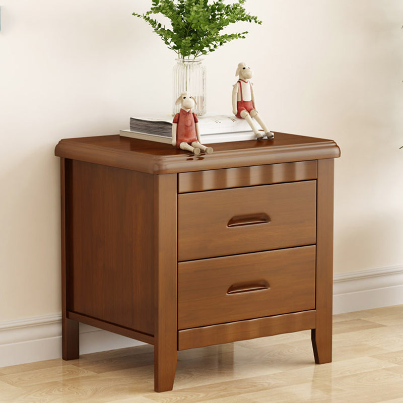 Traditional Lower Shelf Nightstand Rubber Wood Bedside Cabinet with Drawers for Bedroom