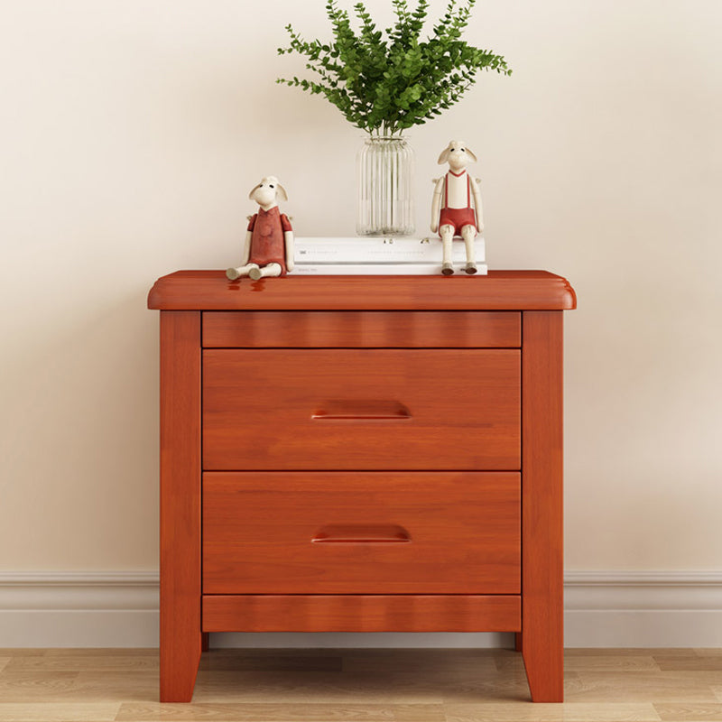 Traditional Lower Shelf Nightstand Rubber Wood Bedside Cabinet with Drawers for Bedroom