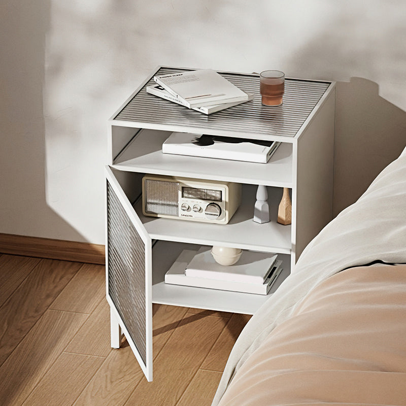 22.83" Tall 4-shelf Bedside Cabinet Glass Top Night Table with Door