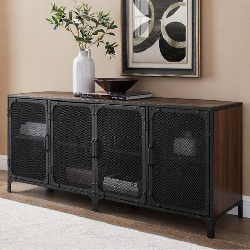 Metal and Wood TV Stand Console Industrial Style Home Enclosed TV Cabinet