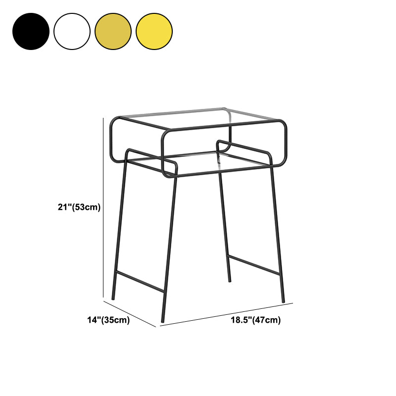 Metal Glass Top Nightstand Industrial Night Table with 1 Shelf ,20.9" Tall