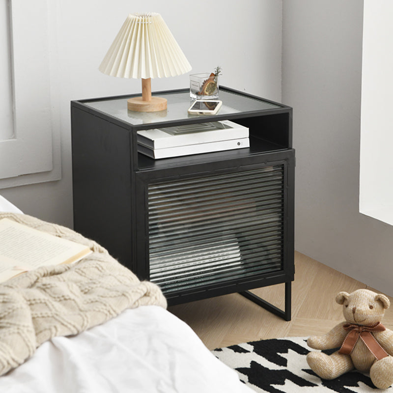 Metal Bed Nightstand Contemporary Accent Table Nightstand with Cabinets