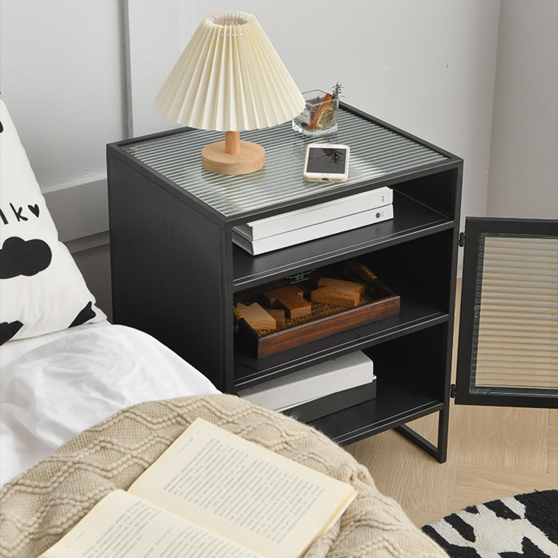 Metal Bed Nightstand Contemporary Accent Table Nightstand with Cabinets