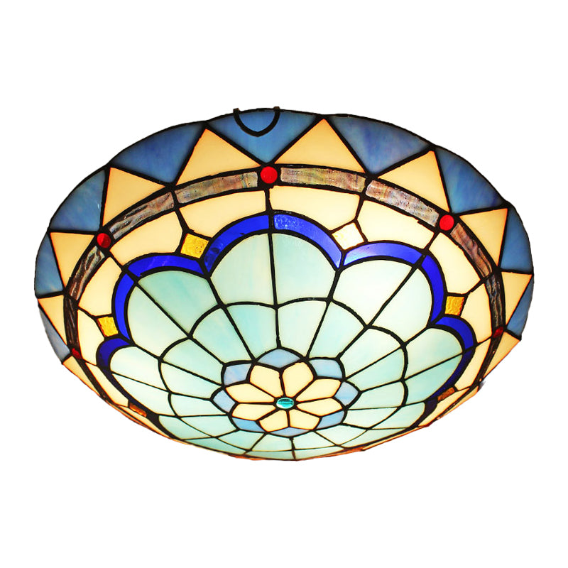 1-Light Bowl Flush Mount Tiffany Style Glass Ceiling Light for Hallway