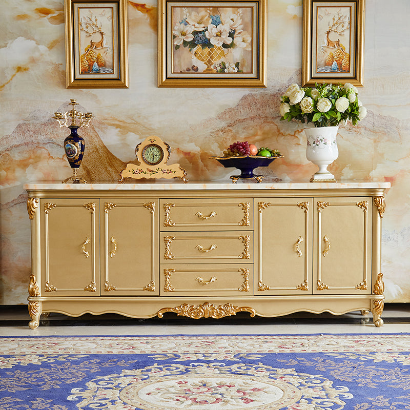 Glam Style Buffet Sideboard Gold Wood Sideboard with Door and Drawer