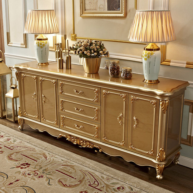 Glam Style Buffet Sideboard Gold Wood Sideboard with Door and Drawer