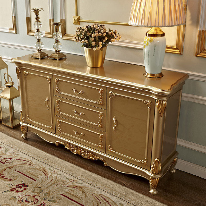 Glam Style Buffet Sideboard Gold Wood Sideboard with Door and Drawer