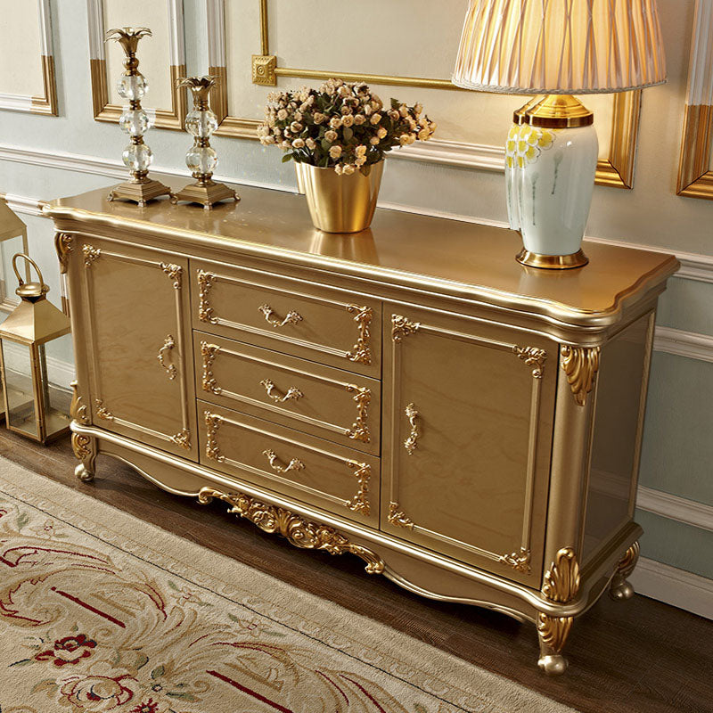 Glam Style Buffet Sideboard Gold Wood Sideboard with Door and Drawer