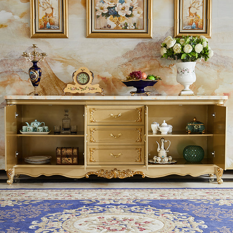 Glam Style Buffet Sideboard Gold Wood Sideboard with Door and Drawer