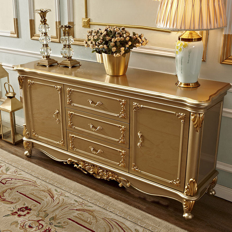 Glam Style Buffet Sideboard Gold Wood Sideboard with Door and Drawer