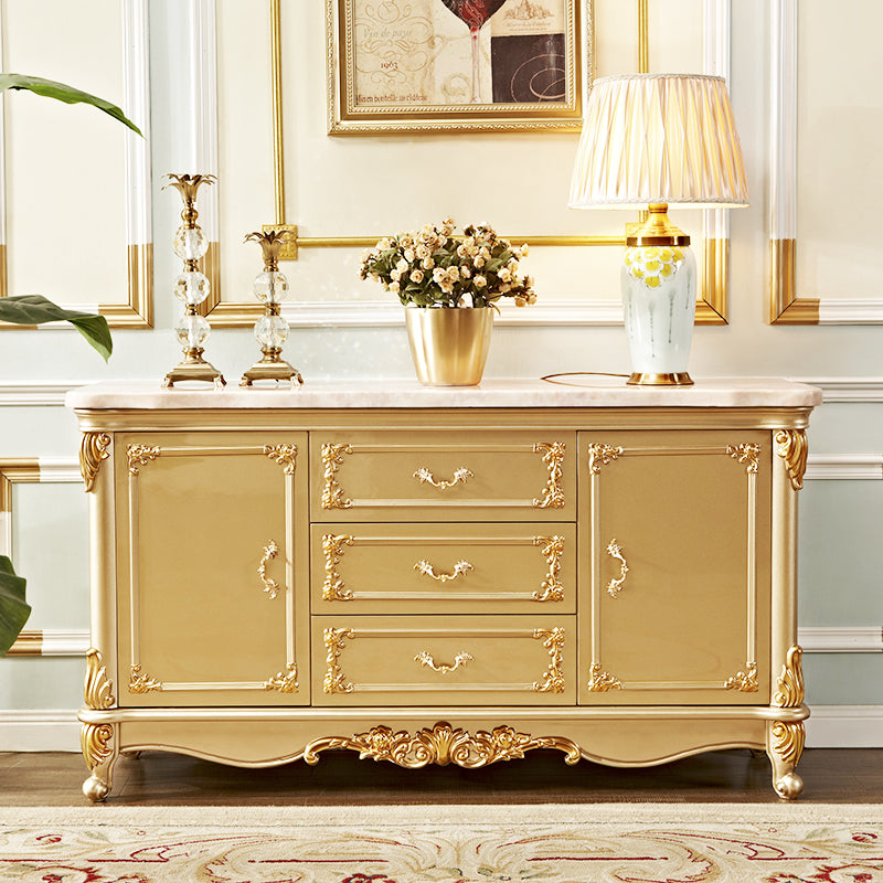 Glam Style Buffet Sideboard Gold Wood Sideboard with Door and Drawer