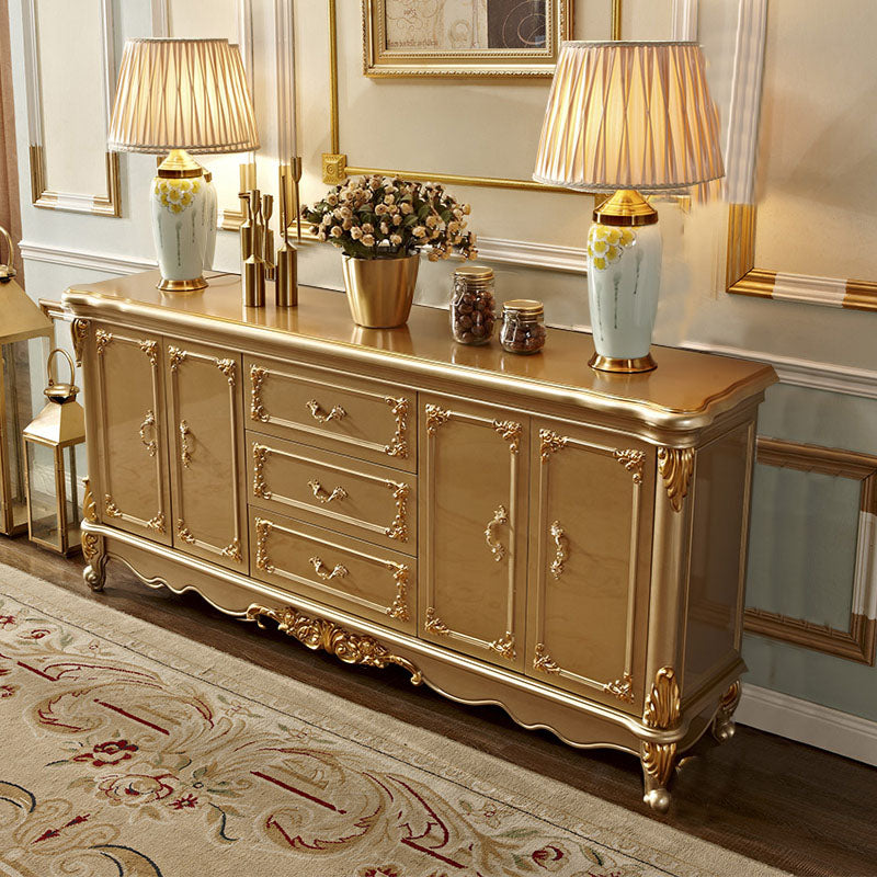 Glam Style Buffet Sideboard Gold Wood Sideboard with Door and Drawer