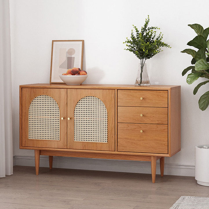 Modern Indoor Sideboard with Drawers Matte Finish Pine Wood Dining Buffet