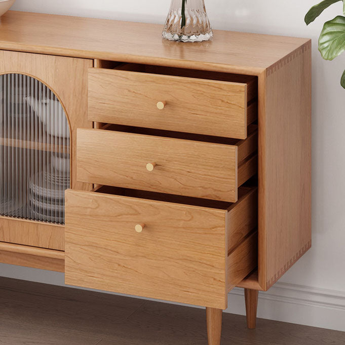 Modern Indoor Sideboard with Drawers Matte Finish Pine Wood Dining Buffet