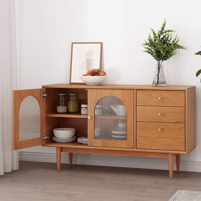 Modern Indoor Sideboard with Drawers Matte Finish Pine Wood Dining Buffet