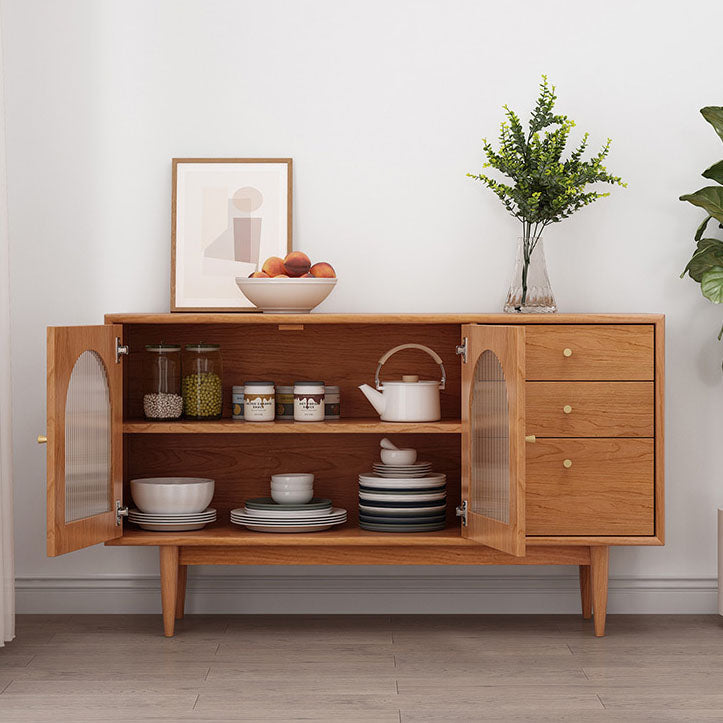 Modern Indoor Sideboard with Drawers Matte Finish Pine Wood Dining Buffet