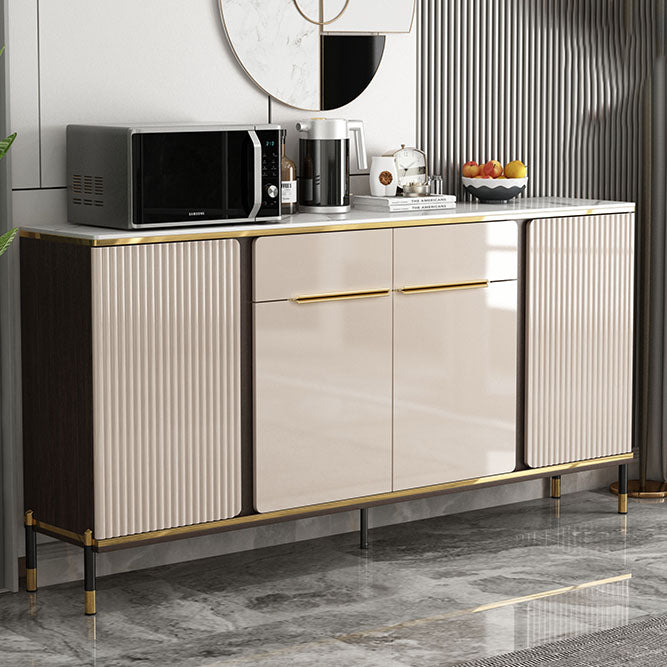 Glam Sideboard Cabinet Stone and Engineered Wood Dining Buffet