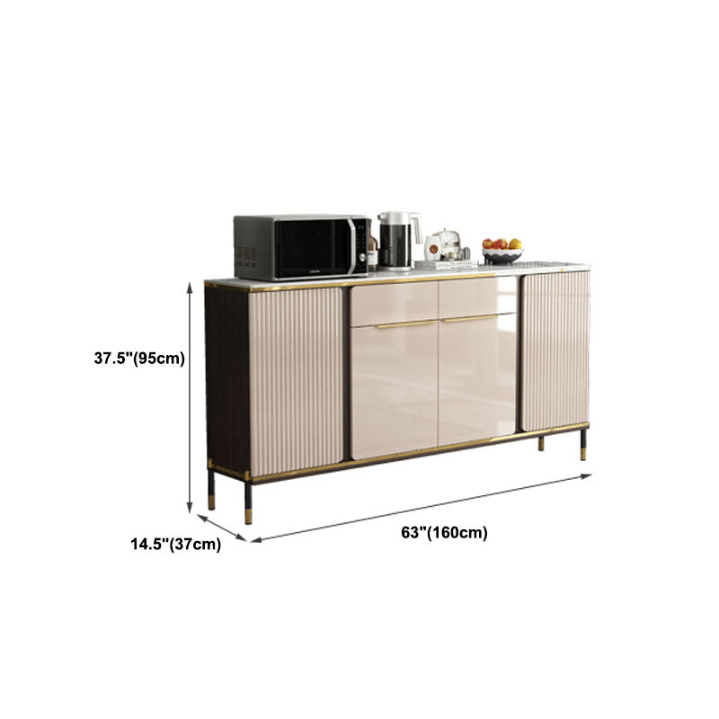 Glam Sideboard Cabinet Stone and Engineered Wood Dining Buffet